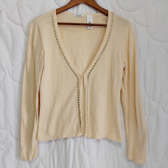 liz & co. Sweaters - Liz & Co. Women's Size Medium Yellow Embellished Long Sleeve Cardigan